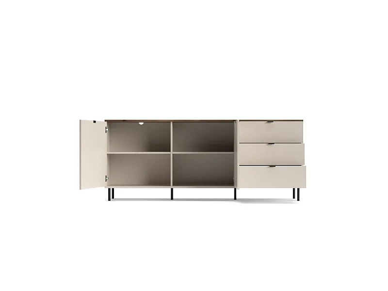 Commode Evo 183x75x40cm - 3 tiroirs 2 portes 4 étagères - salon - cachemire/chêne castello