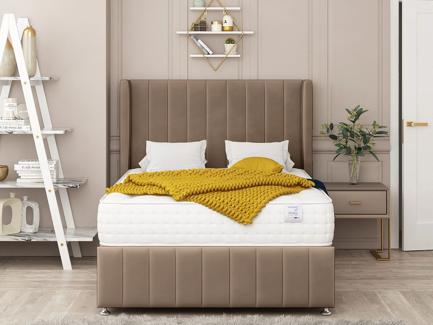 Brisbane Upholstered Divan Bed 2 drawers, Mattress & 54" Headboard (Brown) - 135 x 190 cm