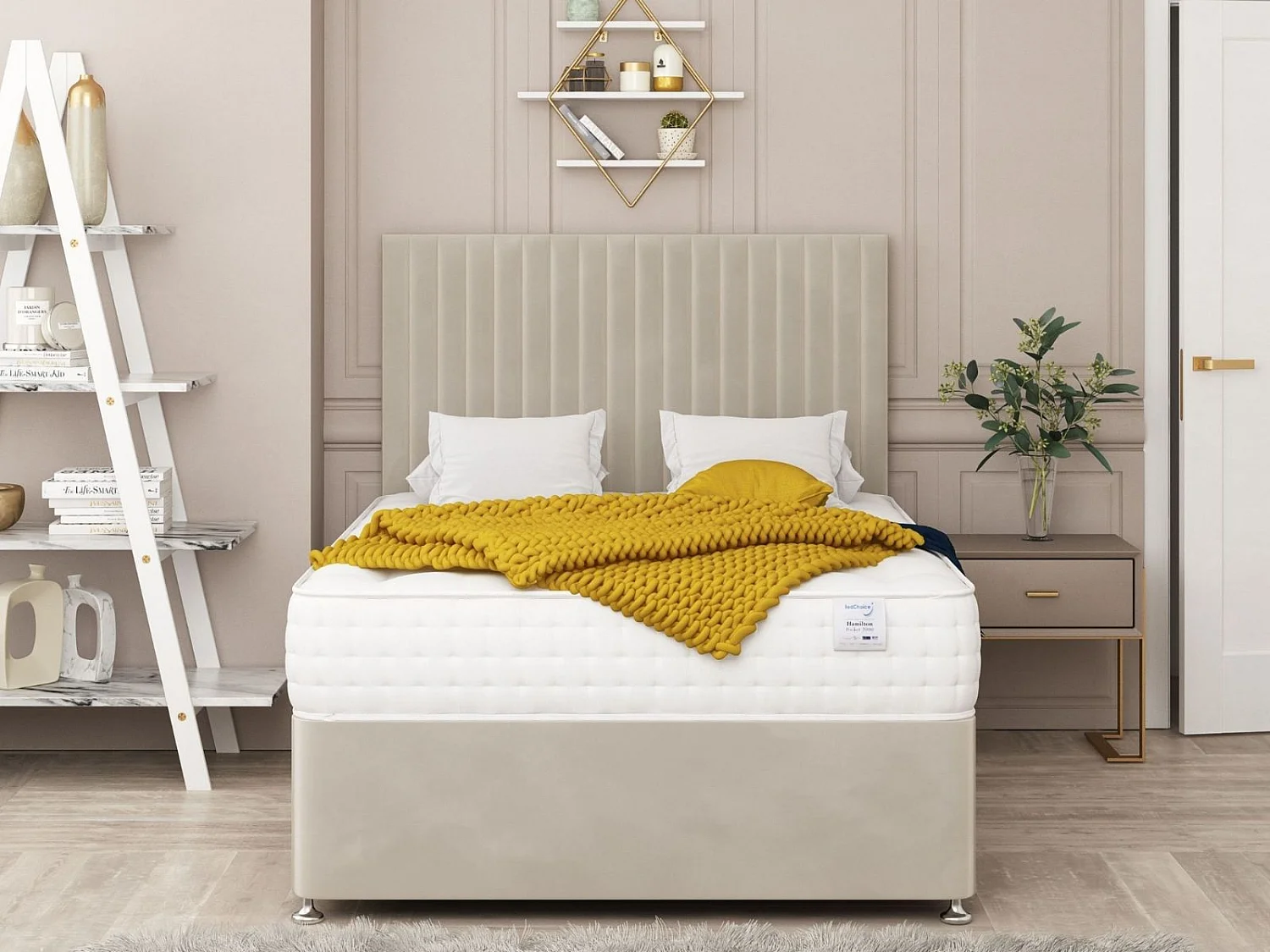 Manhattan Divan Bed With 2 drawers & 26" Headboard (Cream) - 120 x 190 cm