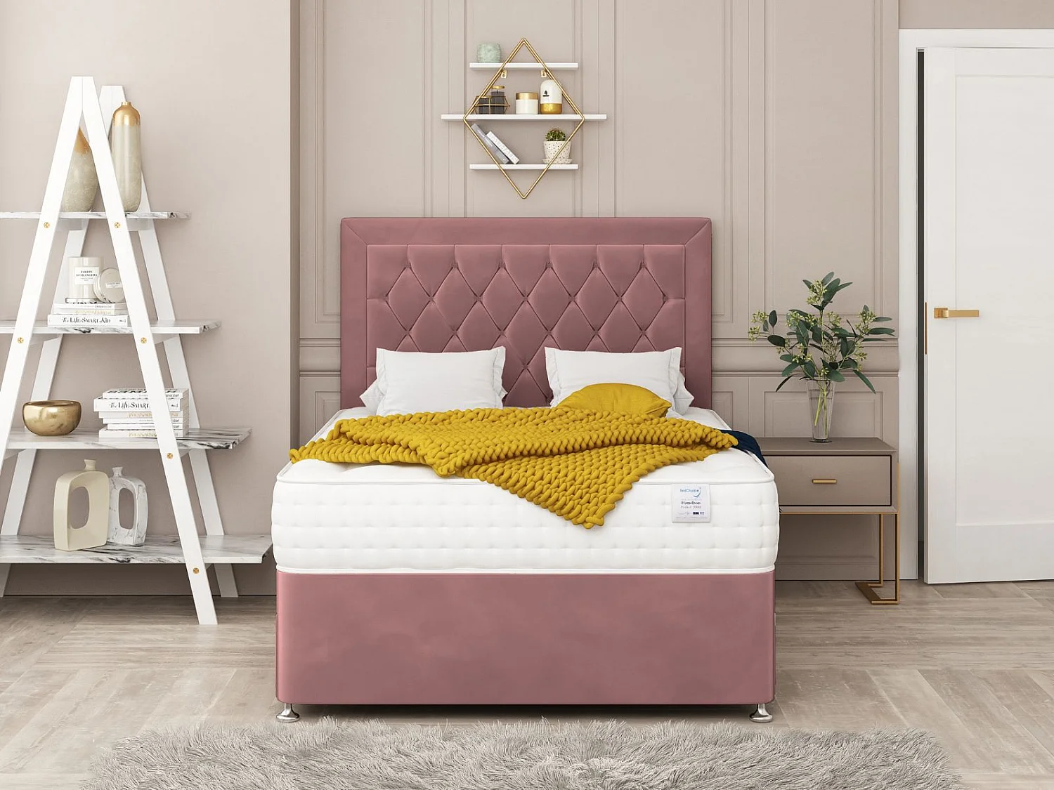 Montana Upholstered Divan Bed With  4 drawers, Mattress & 26" Headboard (Pink) - 135 x 200 cm
