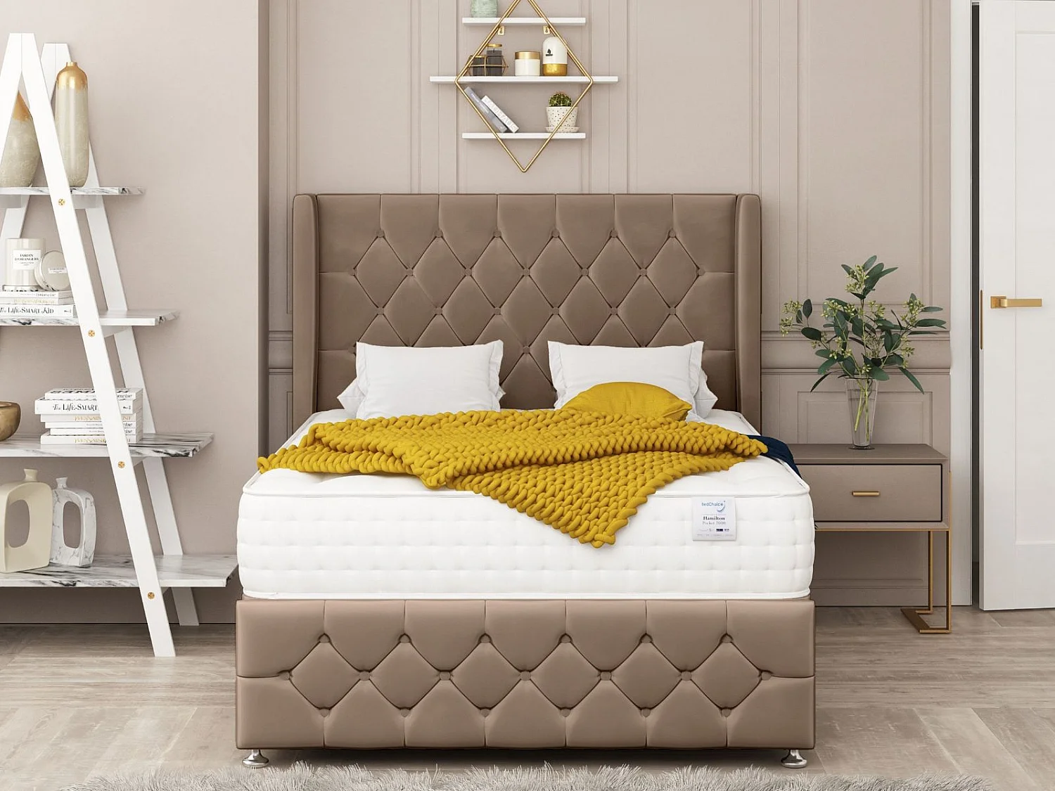 Elena Upholstered Divan Bed With 2 drawers, Mattress & 26" Headboard (Taupe) - 135 x 200 cm