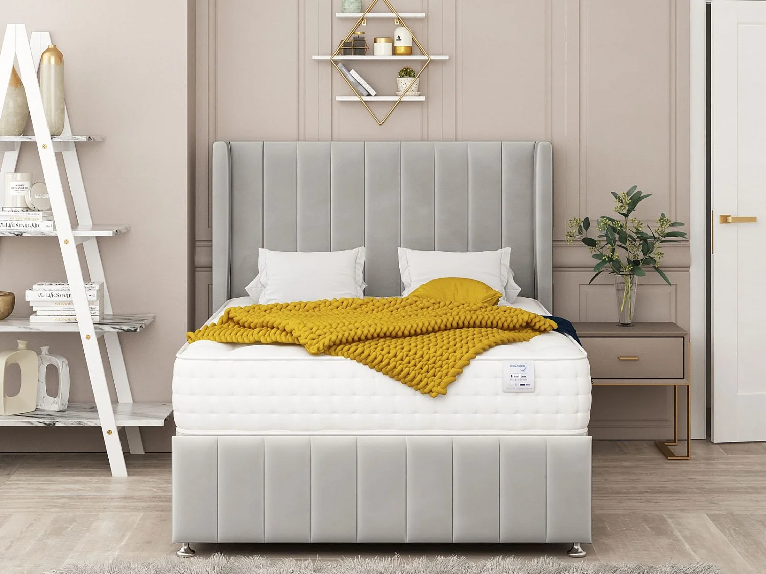 Brisbane Upholstered Divan Bed 2 drawers, Mattress & 54" Headboard (Silver) - 135 x 190 cm