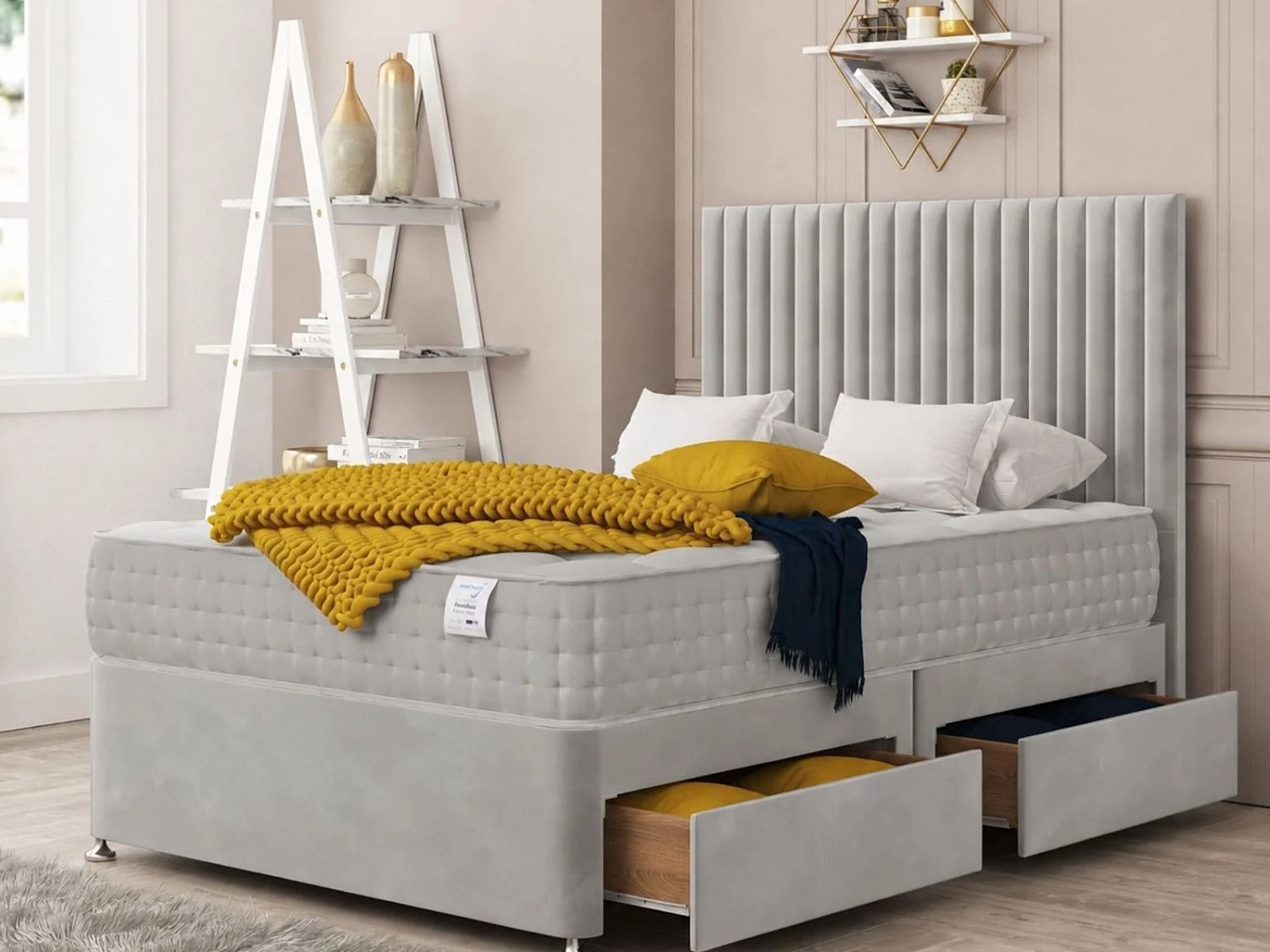 Manhattan Divan Bed With 2 drawers & 26" Headboard (Silver) - 135 x 200 cm