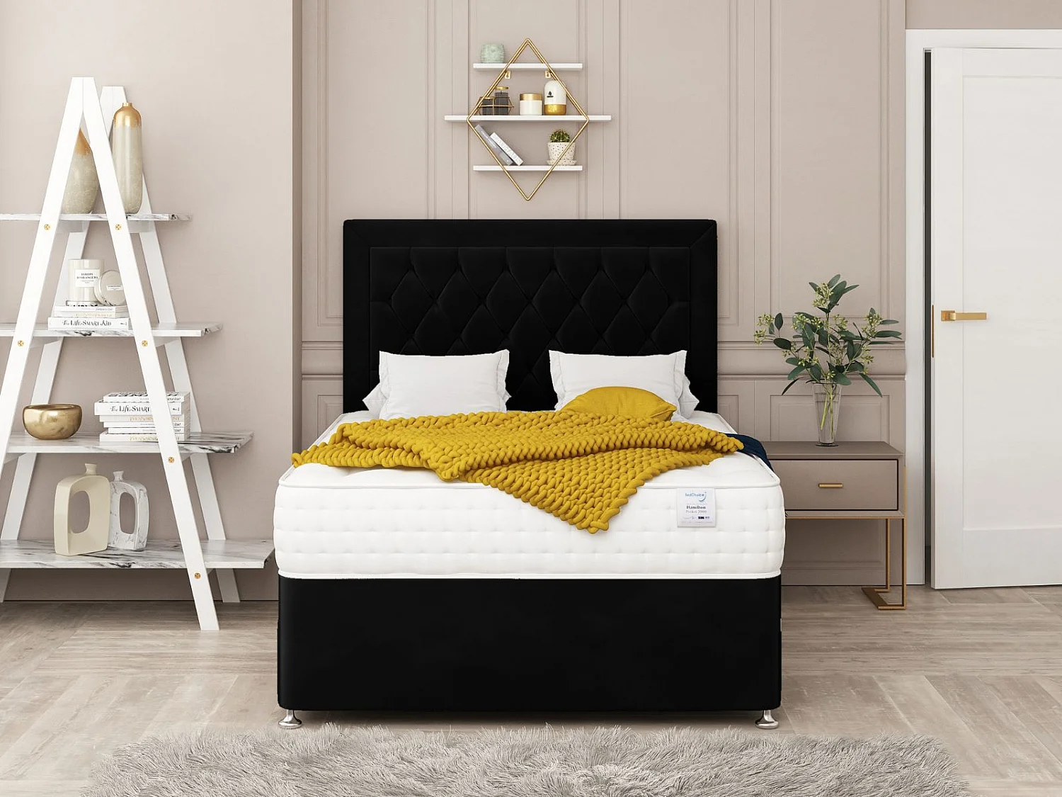 Montana Upholstered Divan Bed With  4 drawers, Mattress & 26" Headboard (Black) - 120 x 190 cm