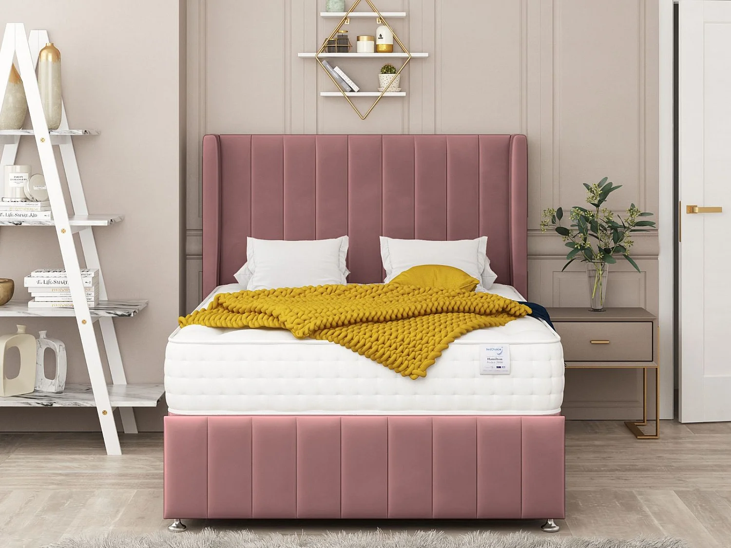 Brisbane Upholstered Divan Bed 2 drawers, Mattress & 54" Headboard (Pink) - 90 x 190 cm