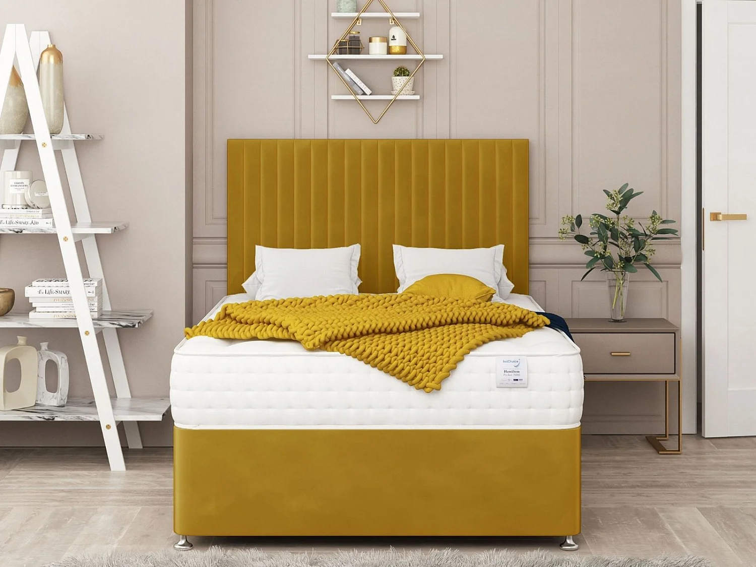 Manhattan Divan Bed With 2 drawers & 26" Headboard (Mustard) - 120 x 190 cm