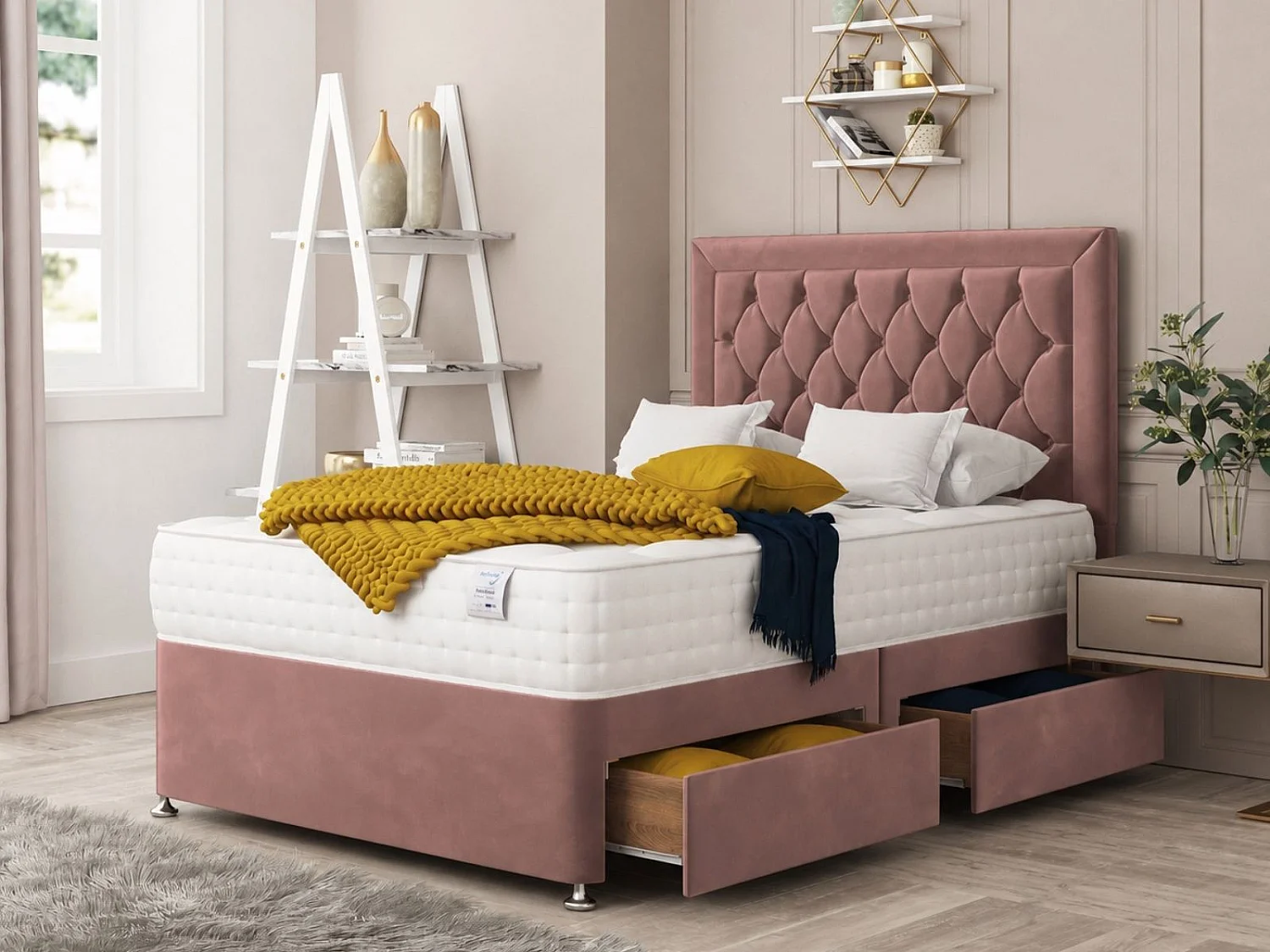Montana Upholstered Divan Bed With 2 drawers & 26"  Headboard (Mattress not included) (Pink) - 120 x 190 cm