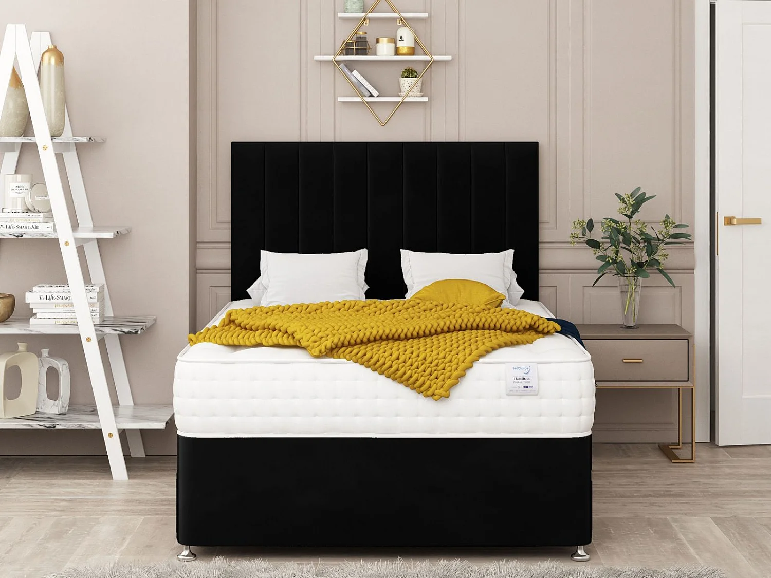 Alaska Upholstered Divan Bed With  4 drawers, Mattress & 26" Headboard (Black) - 120 x 190 cm