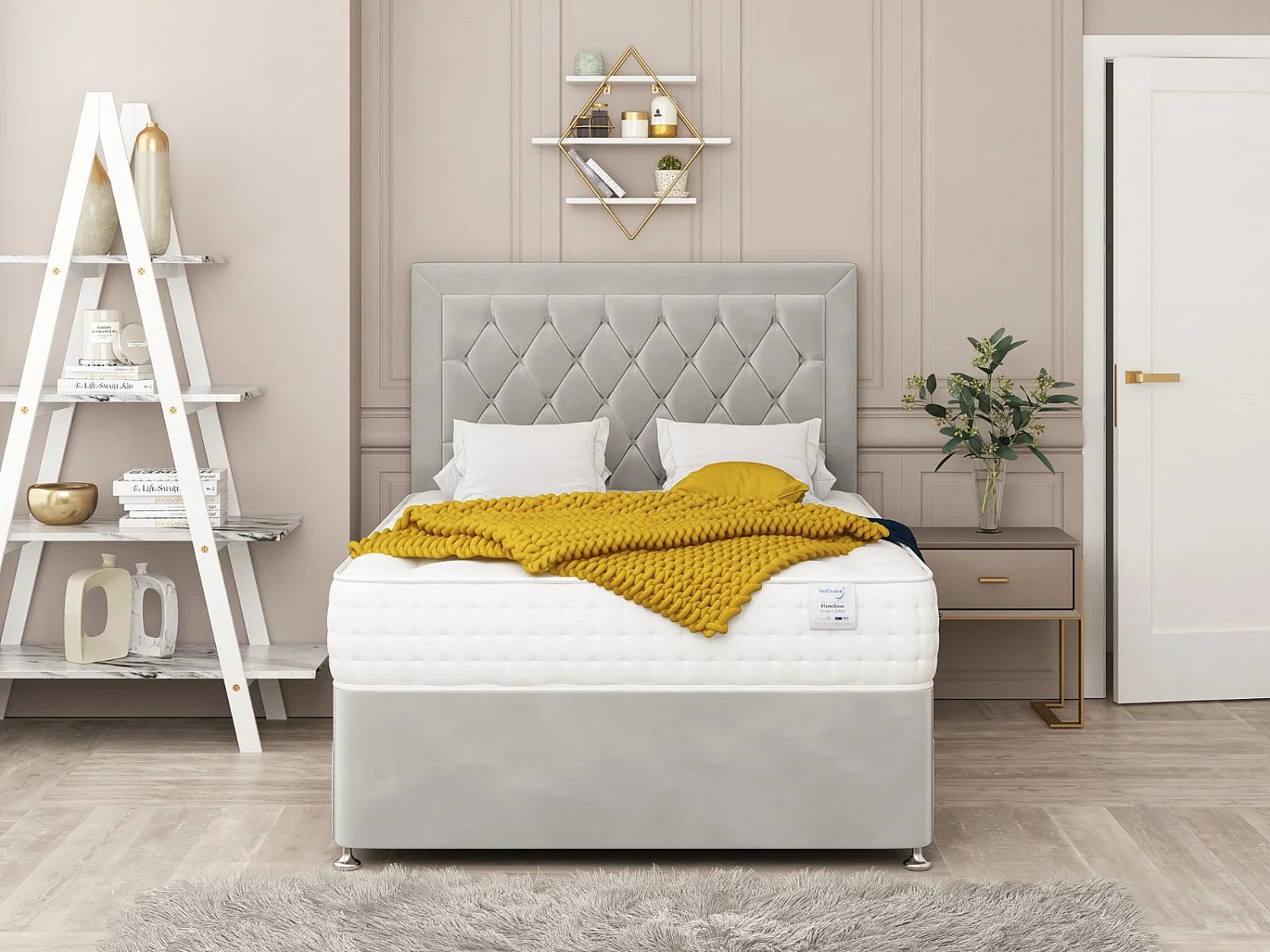 Montana Upholstered Divan Bed With 2 drawers & 26"  Headboard (Mattress not included) (Silver) - 180 x 200 cm