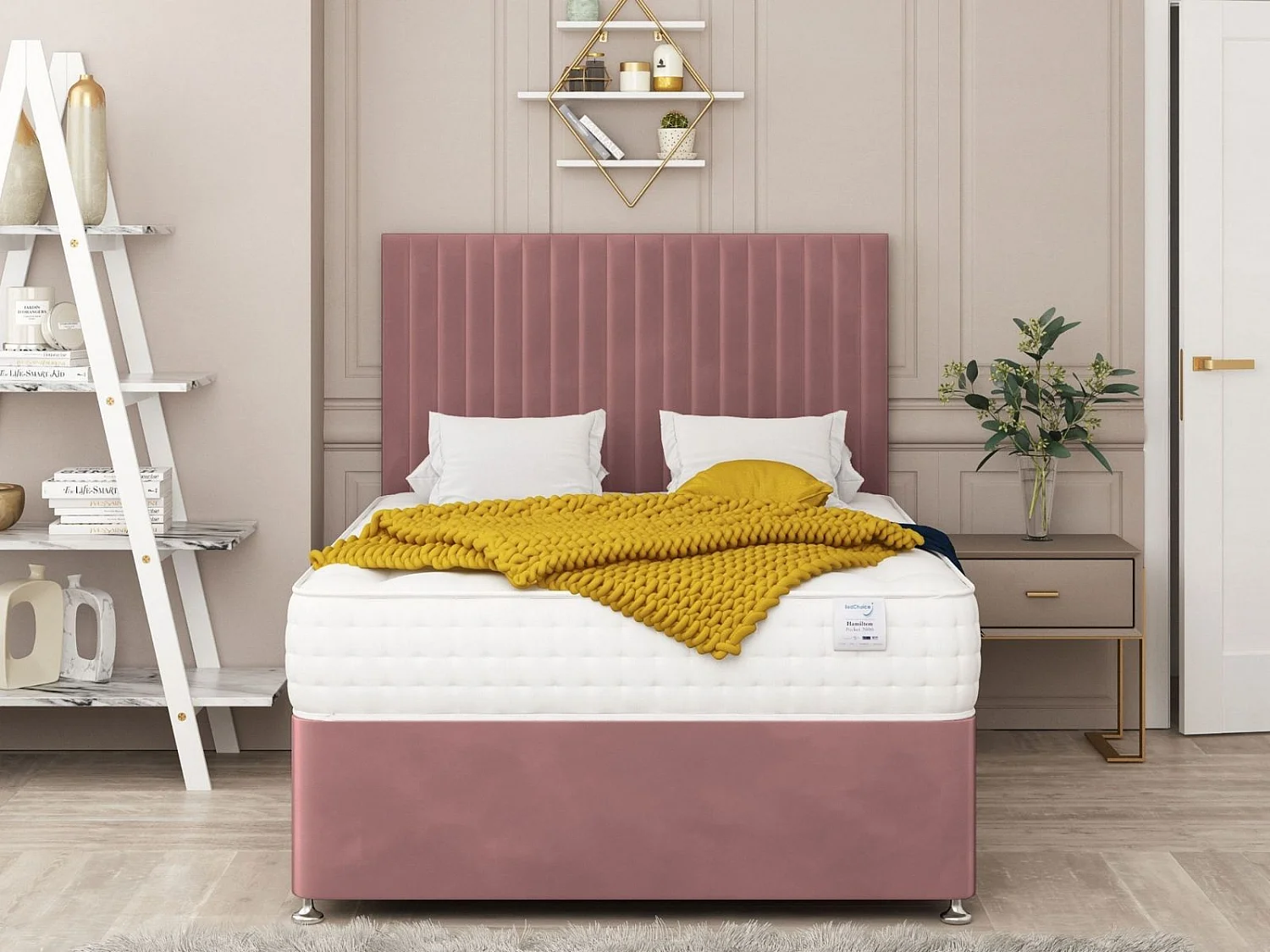 Manhattan Divan Bed With 2 drawers & 26" Headboard (Pink) - 120 x 190 cm