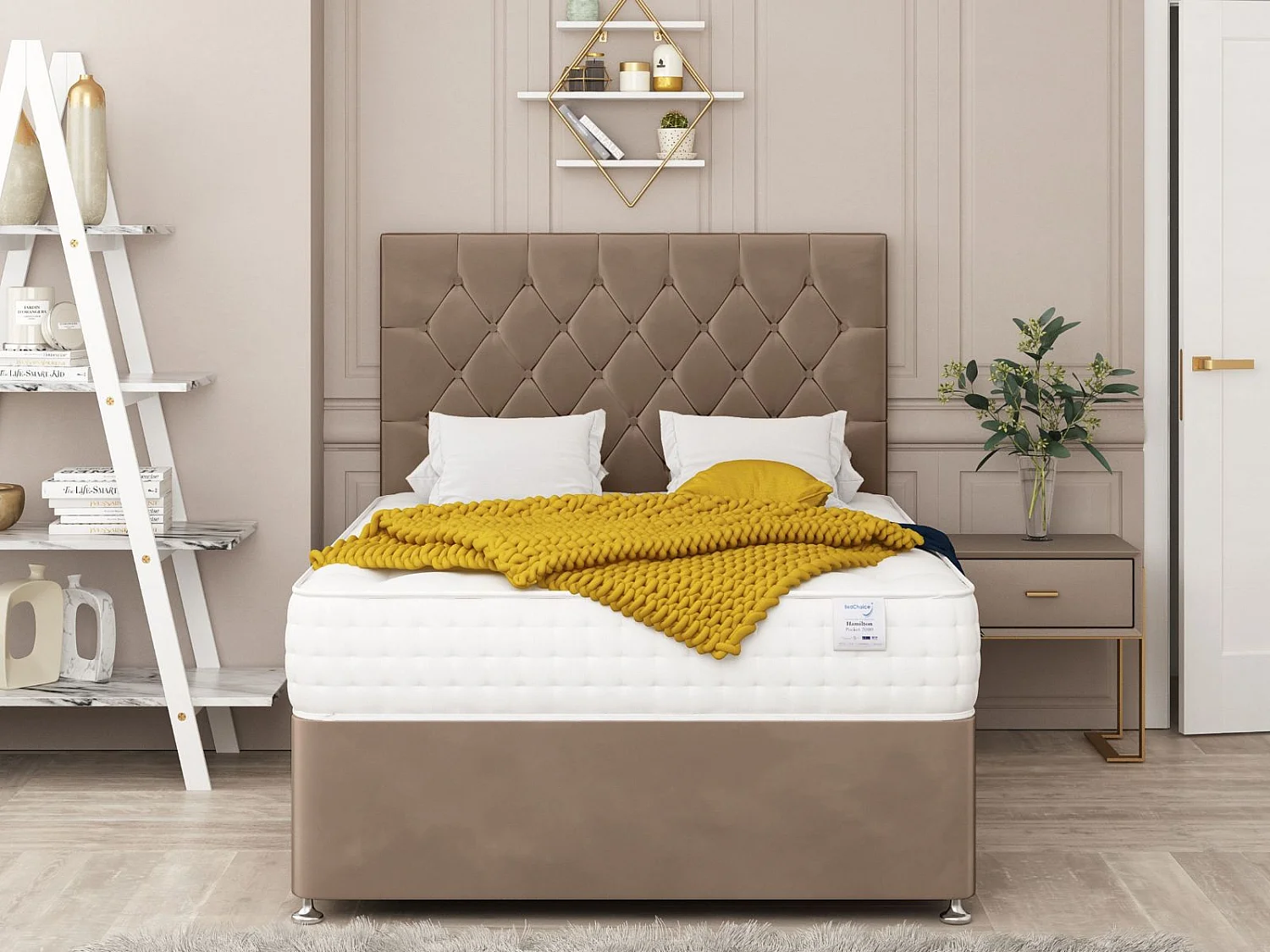 Windsor Upholstered Divan Bed With 2 drawers & 26" Headboard (Taupe) - 120 x 190 cm