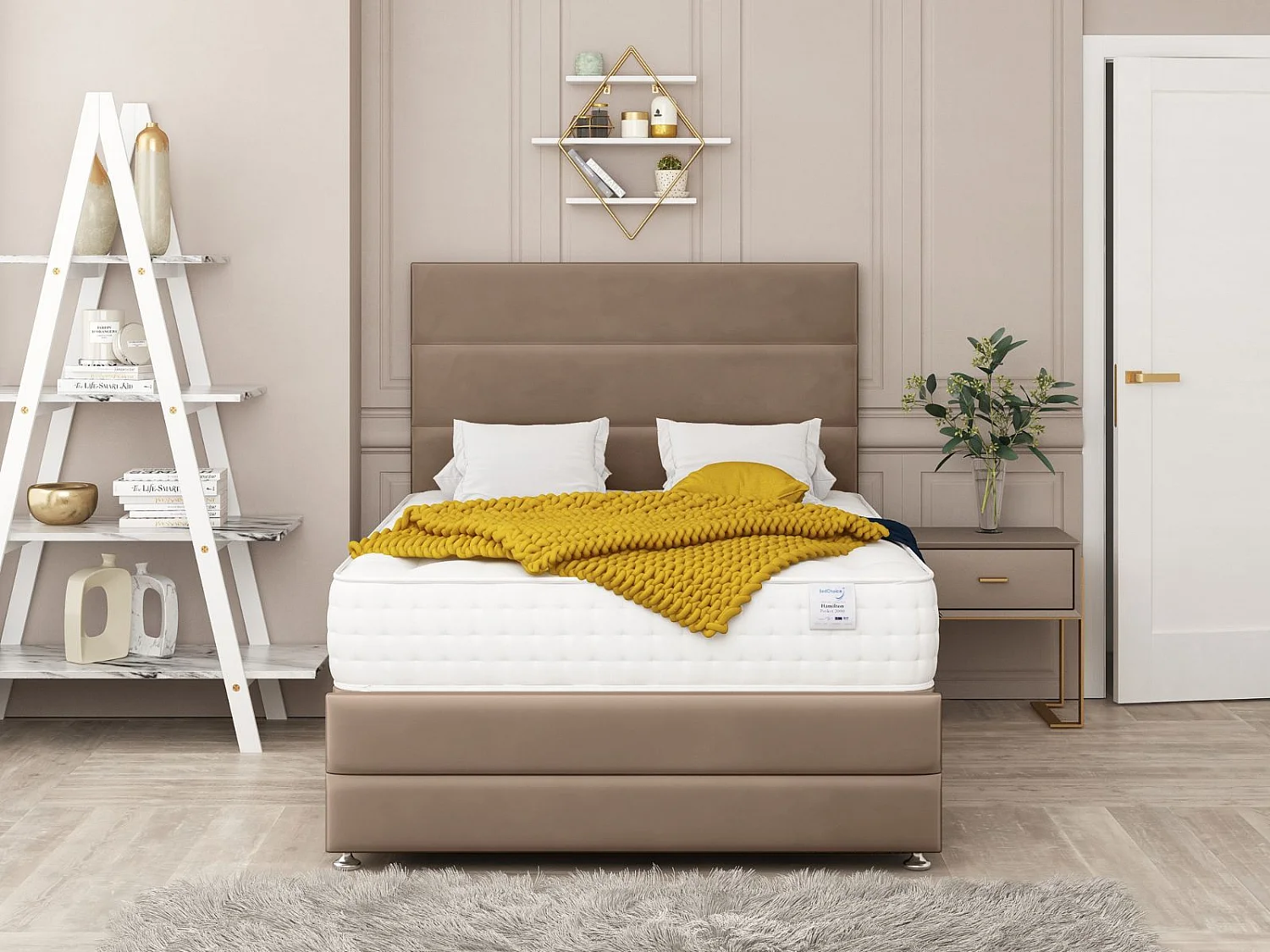 Valencia Upholstered Divan Bed With  4 drawers, Mattress & 26" Headboard (Taupe) - 135 x 200 cm