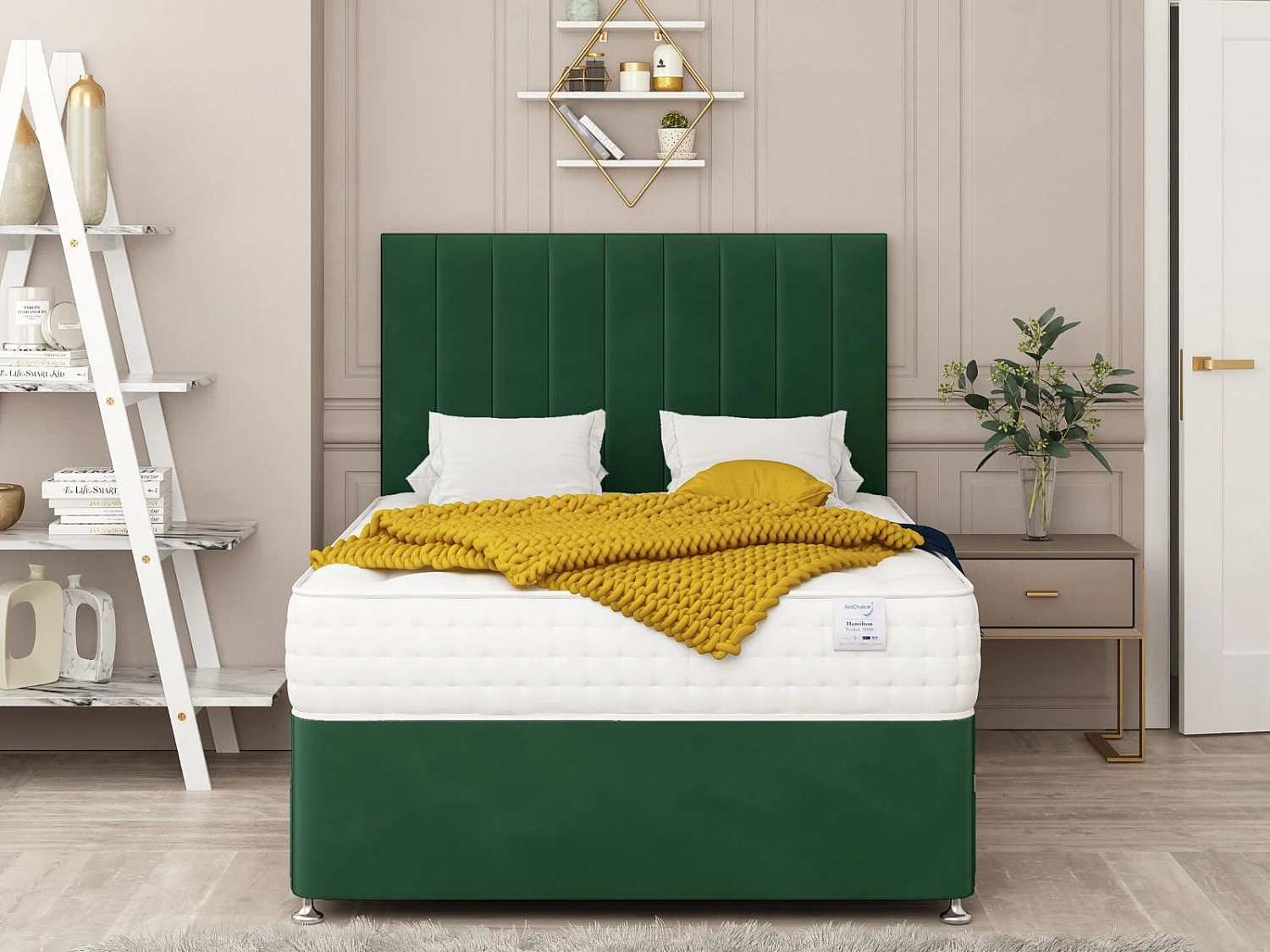 Alaska Upholstered Divan Bed With 2 drawers & 26" Headboard (Green) - 180 x 200 cm