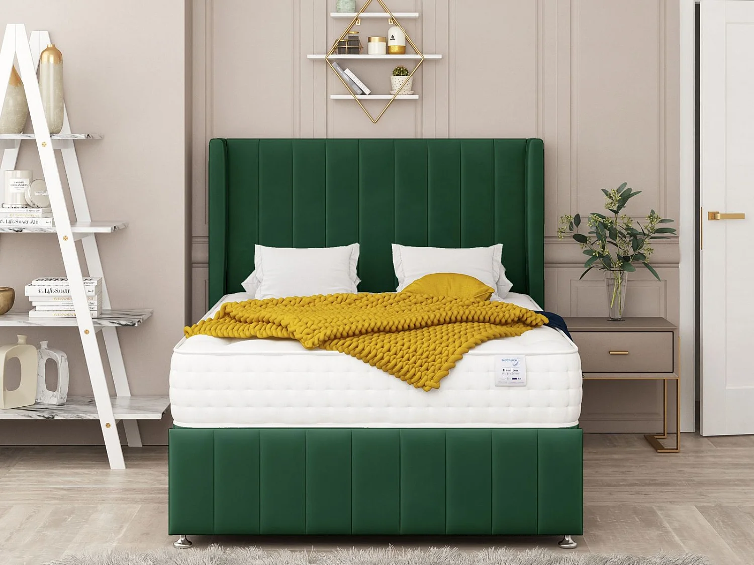 Brisbane Upholstered Divan Bed 2 drawers, Mattress & 54" Headboard (Green) - 135 x 190 cm