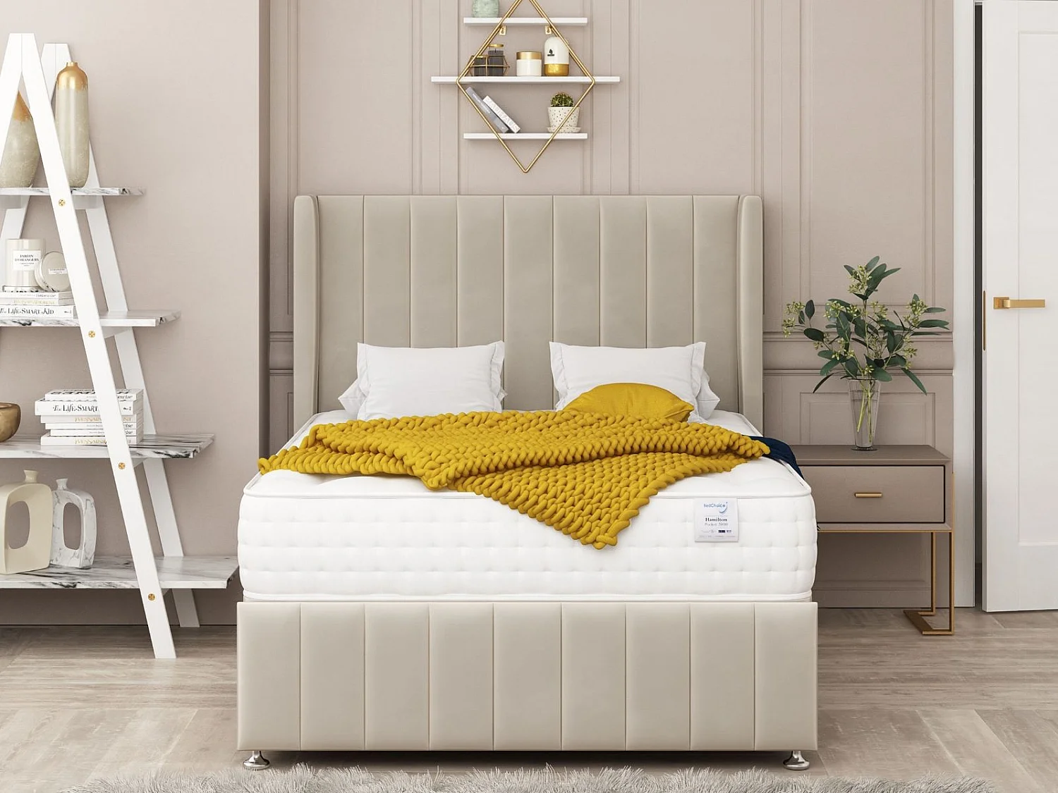 Brisbane Upholstered Divan Bed 2 drawers, Mattress & 54" Headboard (Cream) - 135 x 190 cm