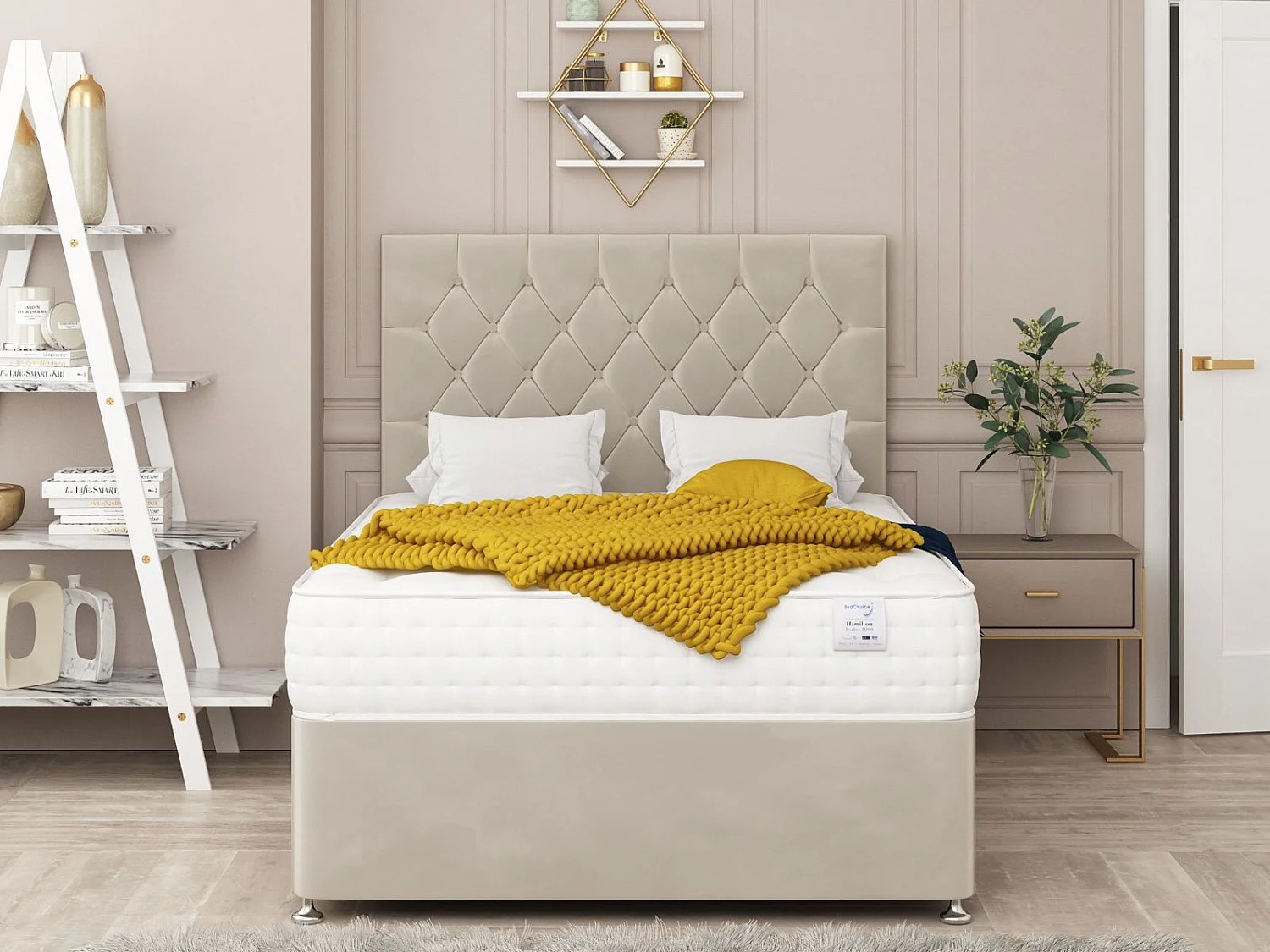 Windsor Upholstered Divan Bed With 2 drawers & 26" Headboard (Cream) - 120 x 190 cm