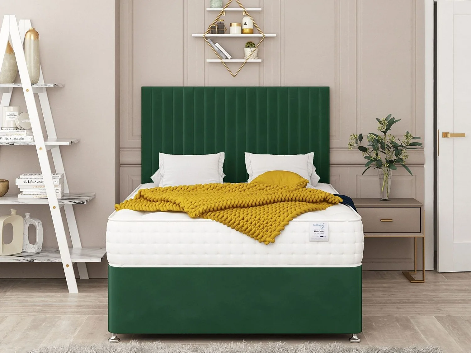Manhattan Divan Bed With 2 drawers & 26" Headboard (Green) - 135 x 200 cm