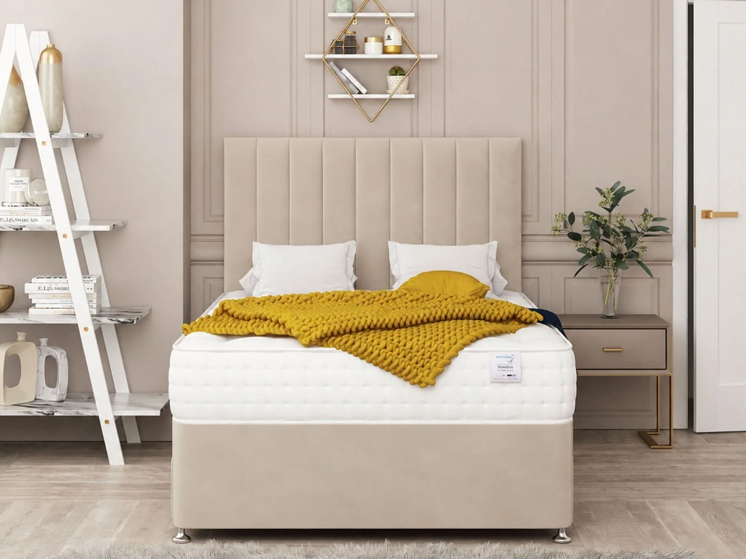 Alaska Upholstered Divan Bed With 2 drawers & 26" Headboard (Cream) - 120 x 190 cm