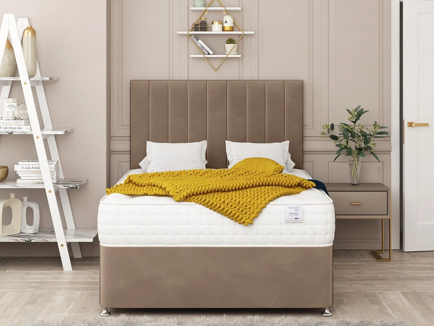 Alaska Upholstered Divan Bed With 2 drawers & 26" Headboard (Taupe) - 120 x 190 cm