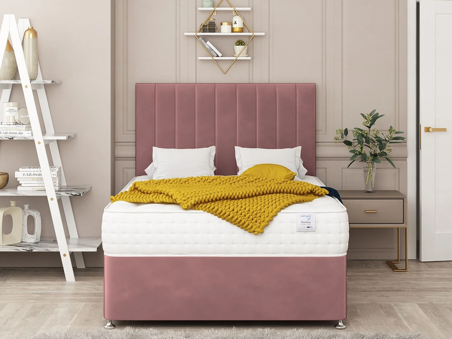 Alaska Upholstered Divan Bed With 2 drawers & 26" Headboard (Pink) - 120 x 190 cm