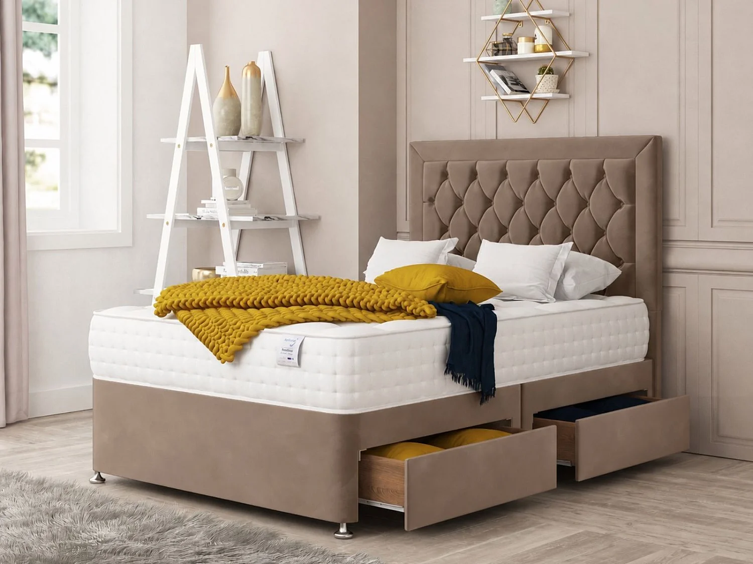 Montana Upholstered Divan Bed With 2 drawers & 26"  Headboard (Mattress not included) (Taupe) - 135 x 200 cm
