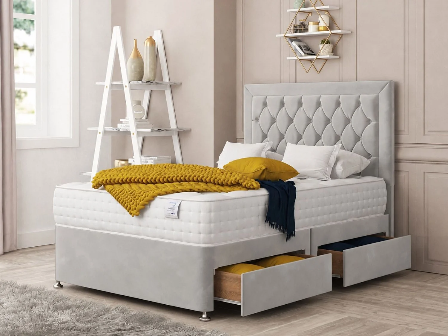 Montana Upholstered Divan Bed With 2 drawers & 26"  Headboard (Mattress not included) (Silver) - 120 x 190 cm