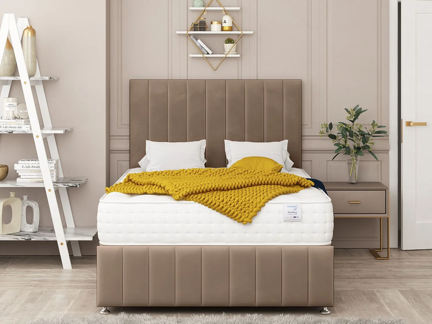 Moscow Divan Bed 4 drawers, Mattress & 54" Floor Standing Headboard (Brown) - 120 x 190 cm