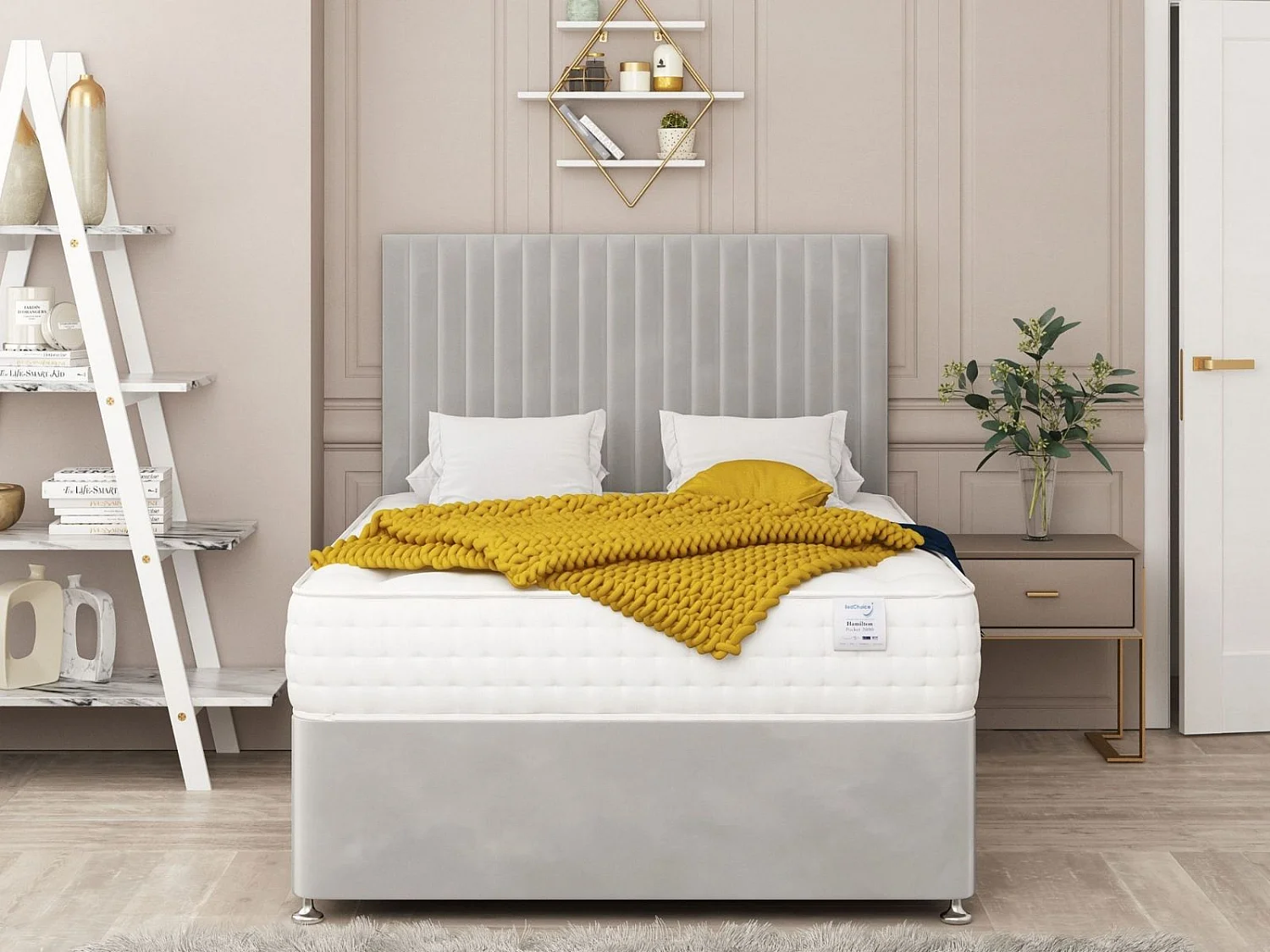 Manhattan Divan Bed With 2 drawers & 26" Headboard (Silver) - 120 x 190 cm