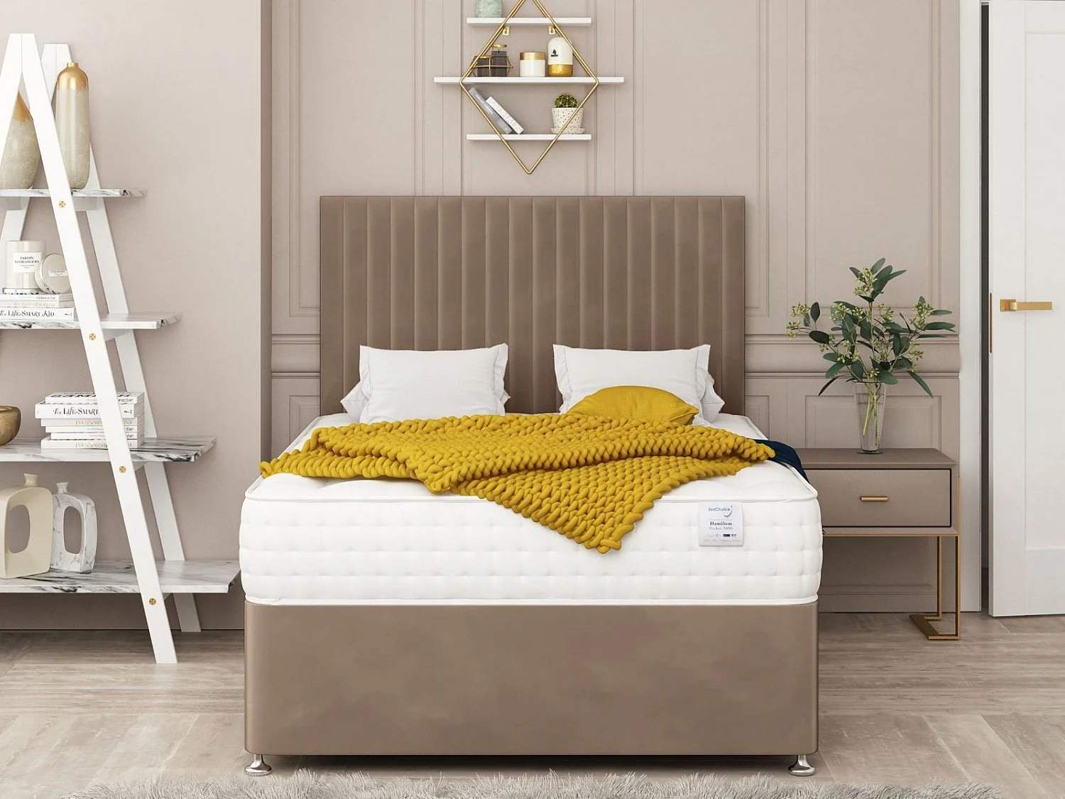 Manhattan Divan Bed With 2 drawers & 26" Headboard (Taupe) - 120 x 190 cm