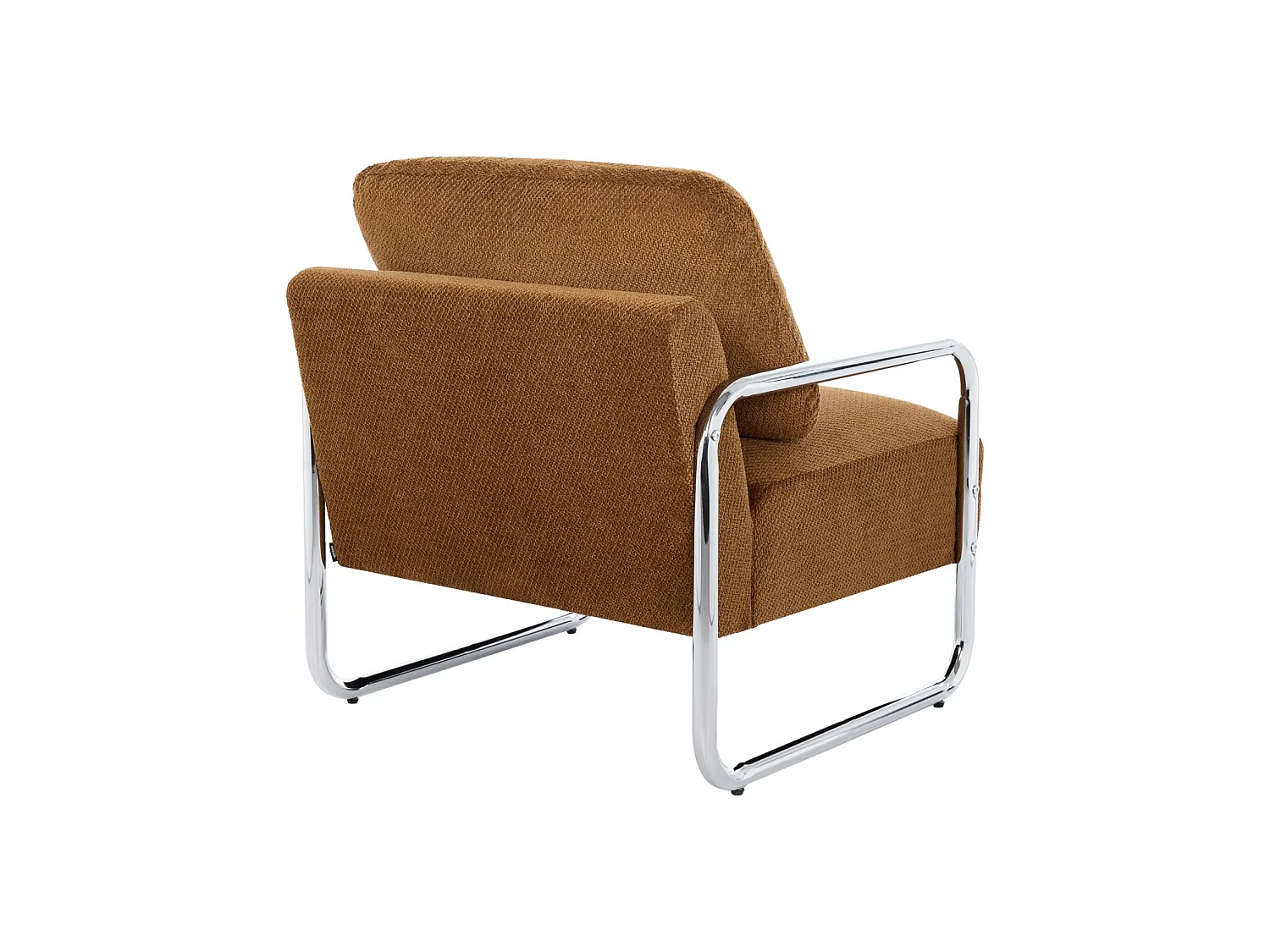 Sillón vintage de tela chenilla con estructura cromada terracota