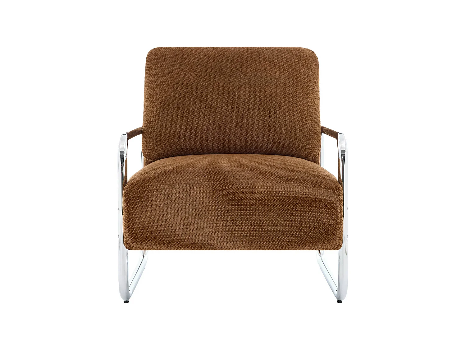 Sillón vintage de tela chenilla con estructura cromada terracota