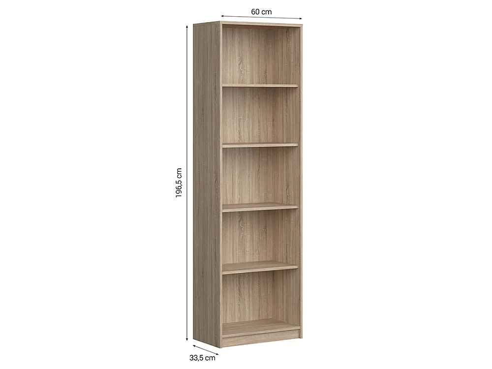 Étagère Nubo 60x197x34cm - 4 tablettes ouvertes - pour salon et bureau - chêne sonoma