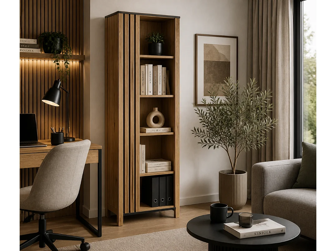 Étagère Helix 62x200x40,5cm - 5 tablettes ouvertes - salon bureau - chêne evoke