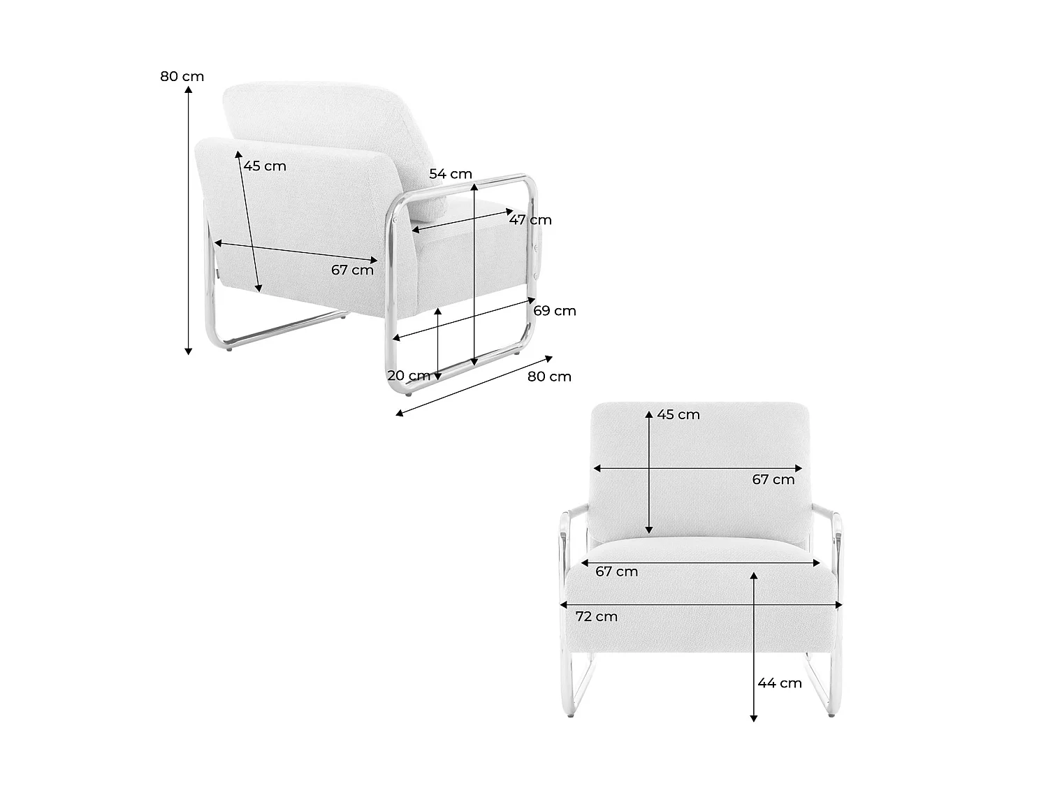 Sillón vintage de tela chenilla con estructura cromada beige