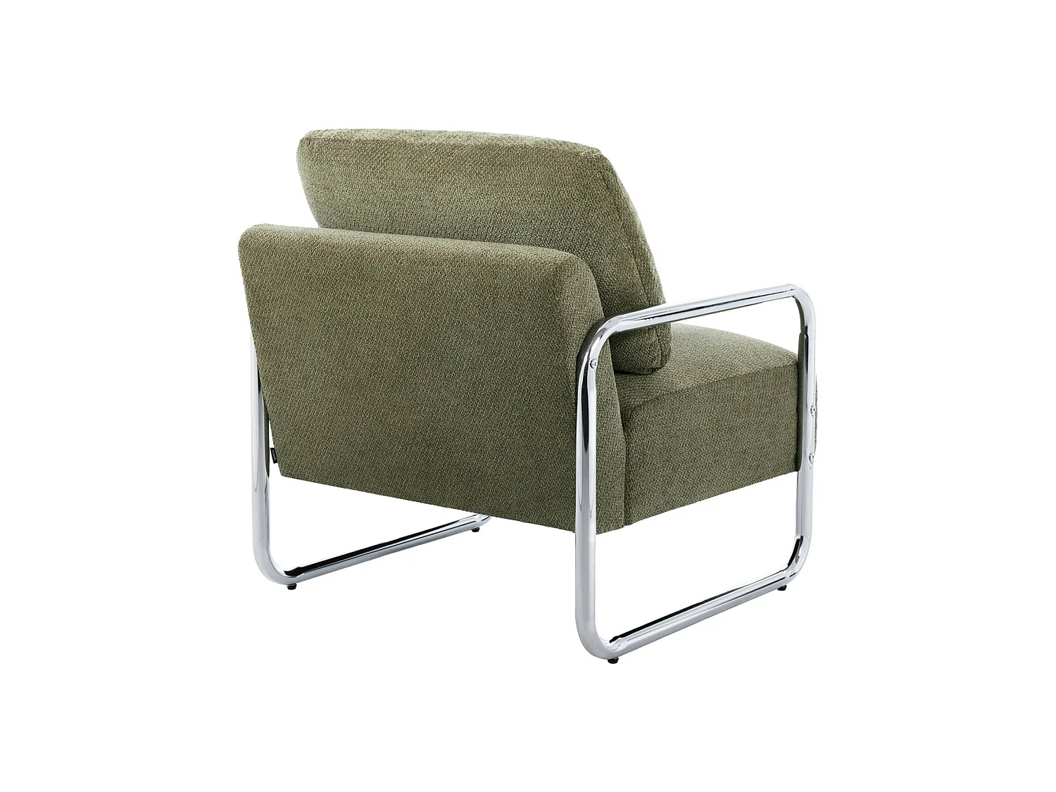 Sillón vintage de tela chenilla con estructura cromada verde kaki