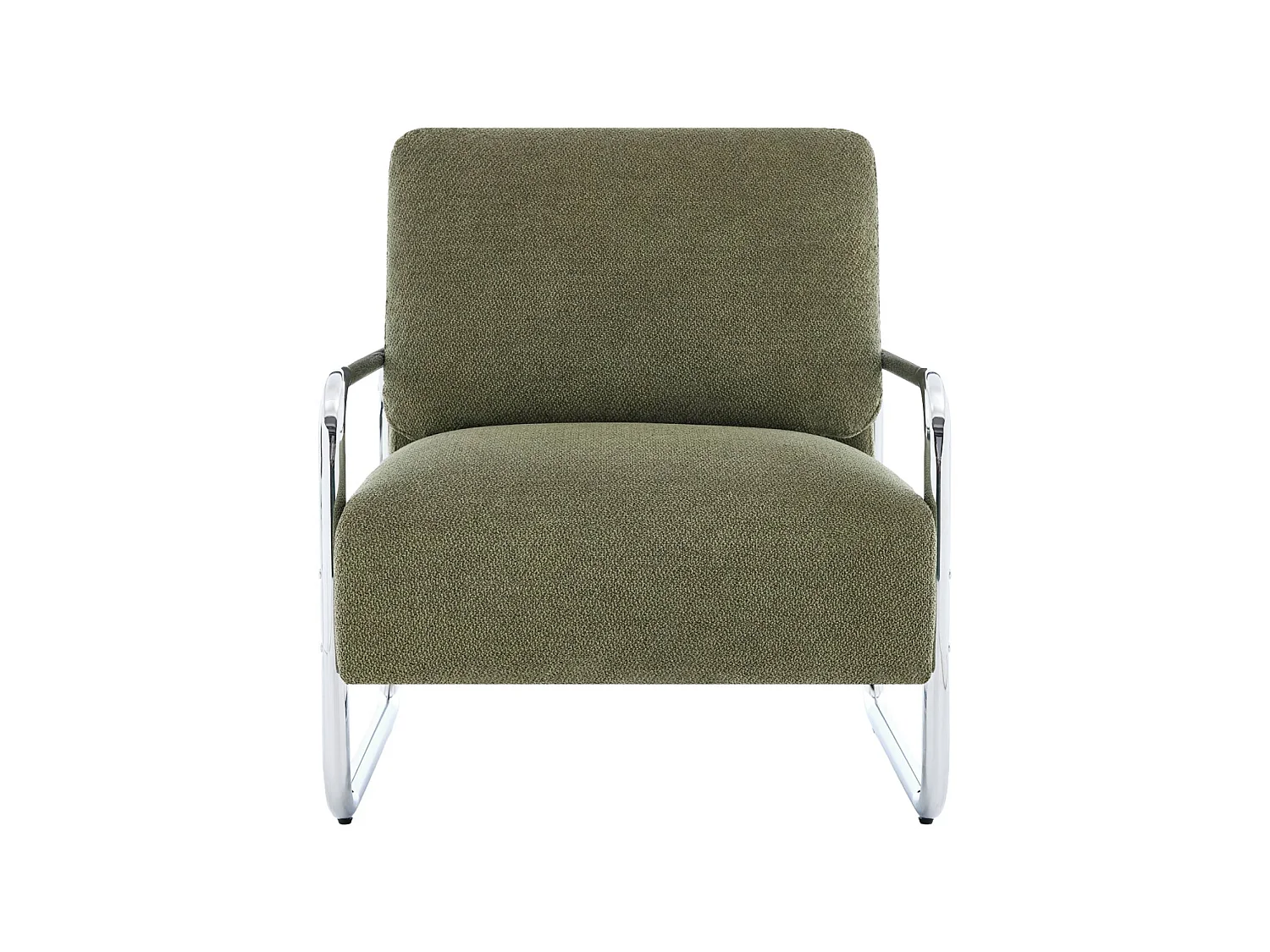 Sillón vintage de tela chenilla con estructura cromada verde kaki