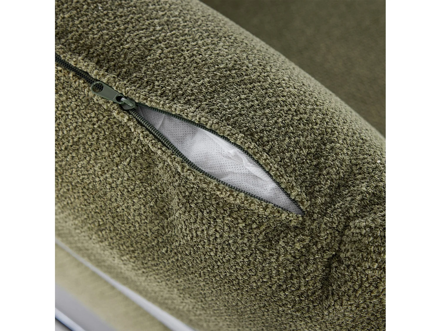 Sillón vintage de tela chenilla con estructura cromada verde kaki