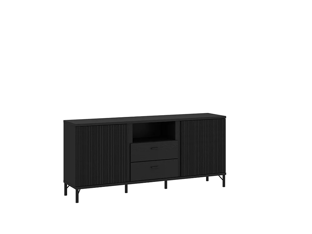 Meuble TV Duna 150x70x40cm - 2 portes 2 tiroirs niche - pour salon - noir graphite