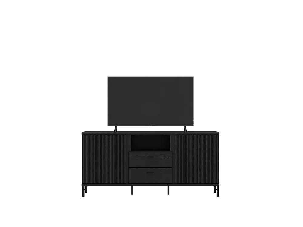 Meuble TV Duna 150x70x40cm - 2 portes 2 tiroirs niche - pour salon - noir graphite