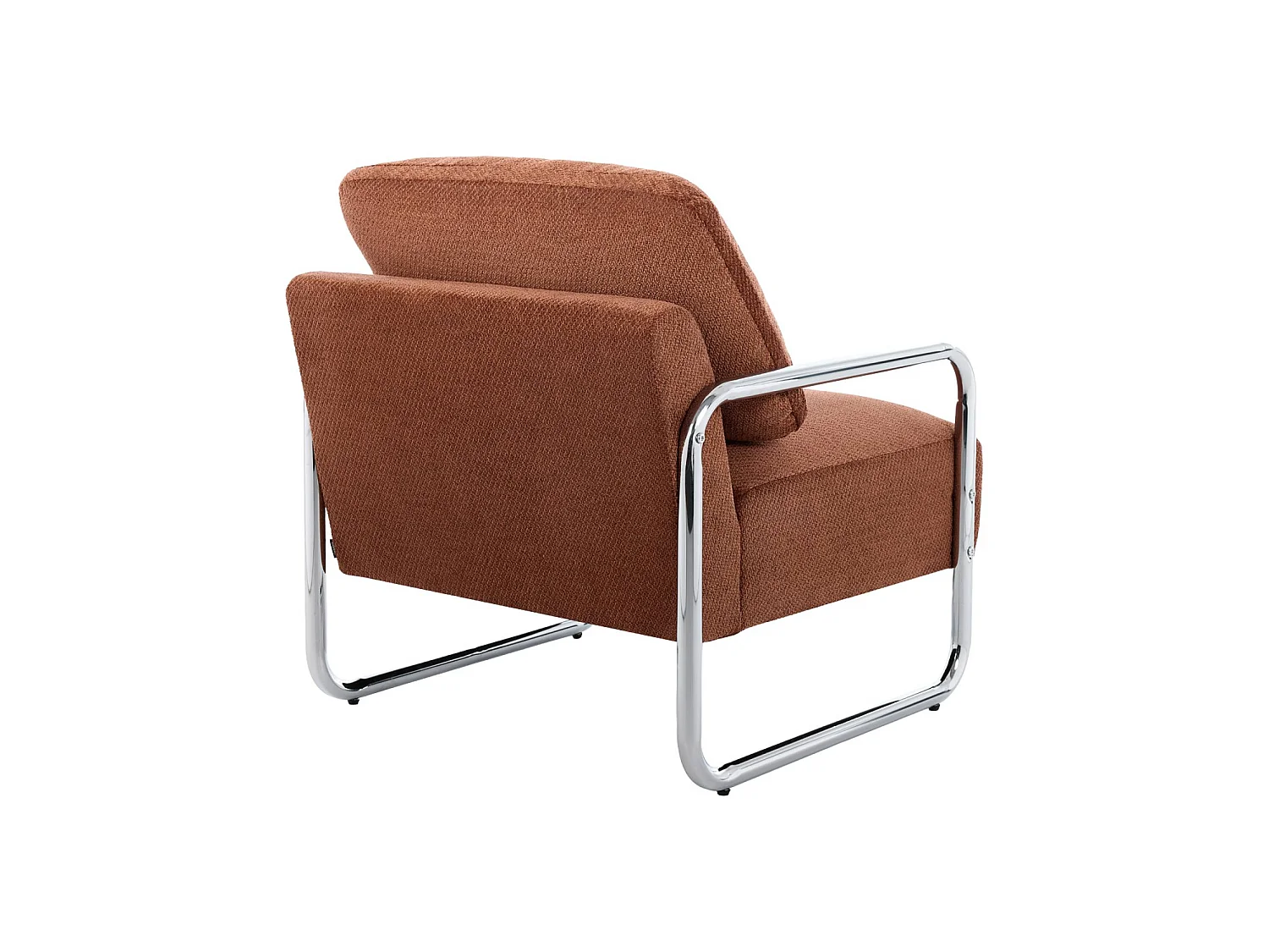 Sillón vintage de tela chenilla con estructura cromada rojo ladrillo
