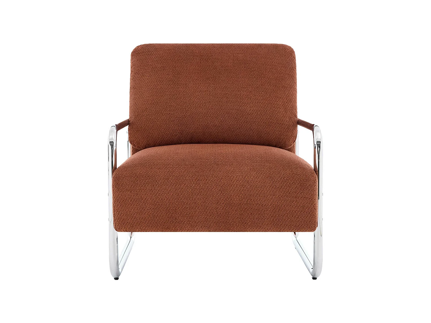 Sillón vintage de tela chenilla con estructura cromada rojo ladrillo