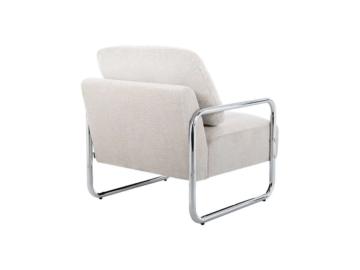 Sillón vintage de tela chenilla con estructura cromada blanco roto