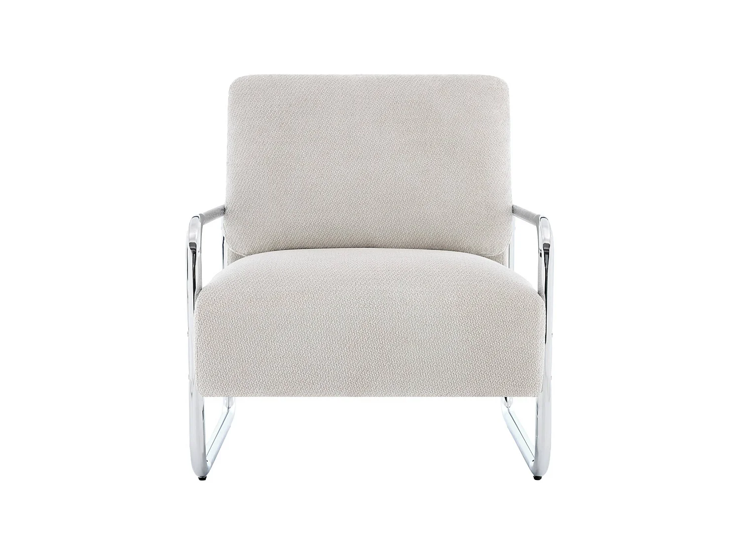 Sillón vintage de tela chenilla con estructura cromada blanco roto