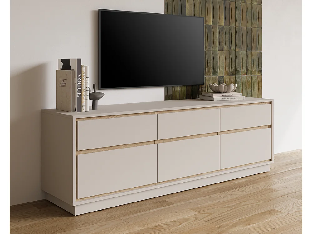 Meuble TV Cosme 167x54x40cm - meuble suspendu et sur pieds - cachemire/chêne huilé