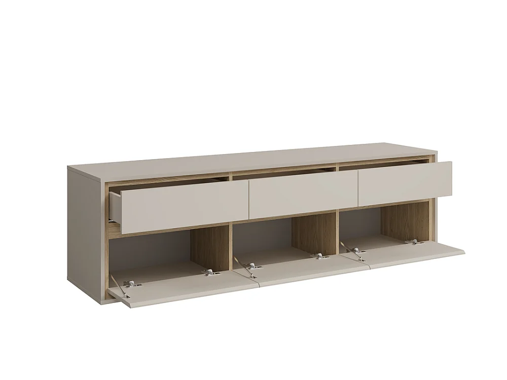 Meuble TV Cosme 167x54x40cm - meuble suspendu et sur pieds - cachemire/chêne huilé