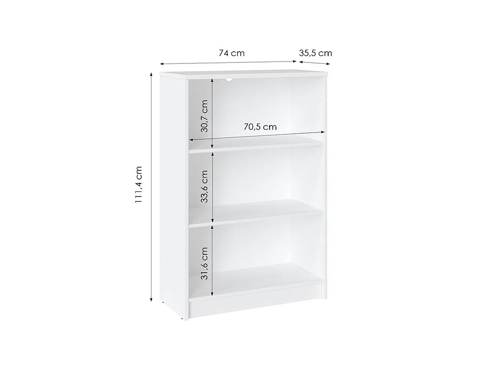 Regał otwarty Nook 74x111x35,5cm - półki na książki - do salonu i biura - biały