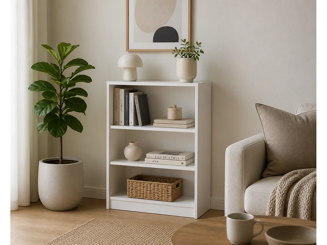 Regał otwarty Nook 74x111x35,5cm - półki na książki - do salonu i biura - biały