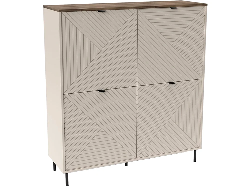 Bibliothèque Evo 123x135x40cm - 4 portes - salon bureau - cachemire/chêne castello