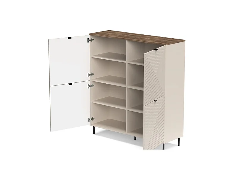 Bibliothèque Evo 123x135x40cm - 4 portes - salon bureau - cachemire/chêne castello