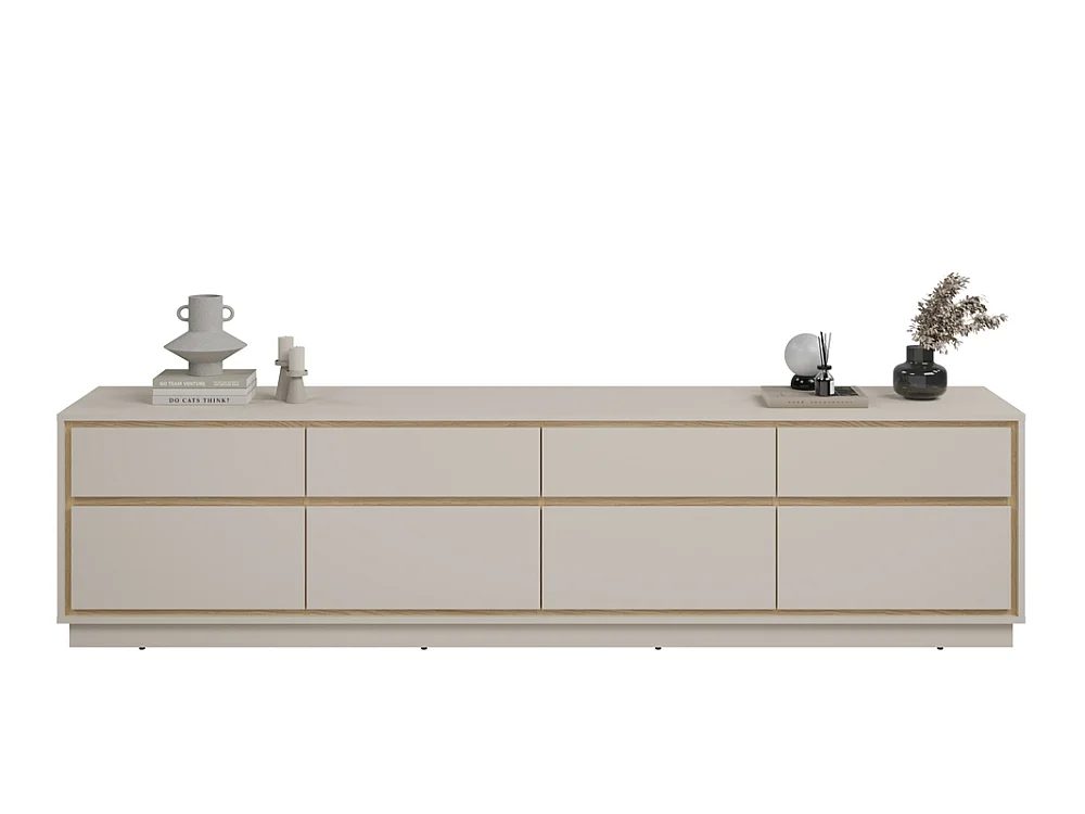 Meuble TV Cosme 220x48x40cm - meuble suspendu et sur pieds - cachemire/chêne huilé